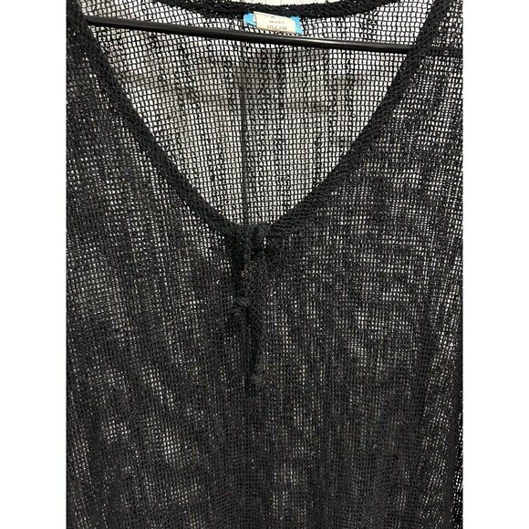 Dotti Black Sheer Mesh Beach Cover-Up Tunic Top V-Neck 3/4 Sleeve Womens Size L - Picture 4 of 8